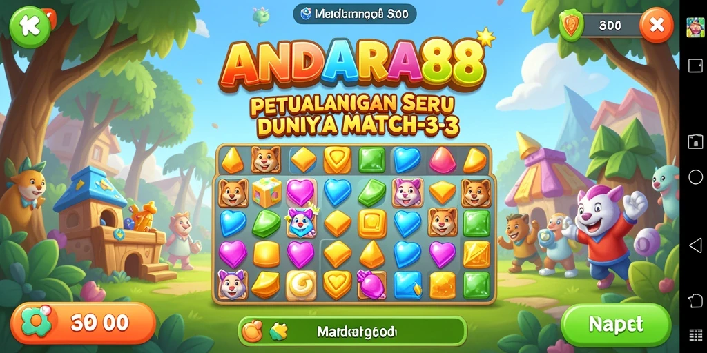 Gameplay Match-3 yang seru dan penuh warna.