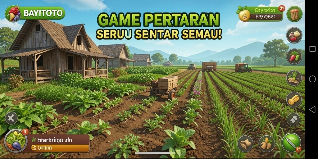 Screenshot gameplay BAYITOTO menunjukkan aksi bertani yang seru.