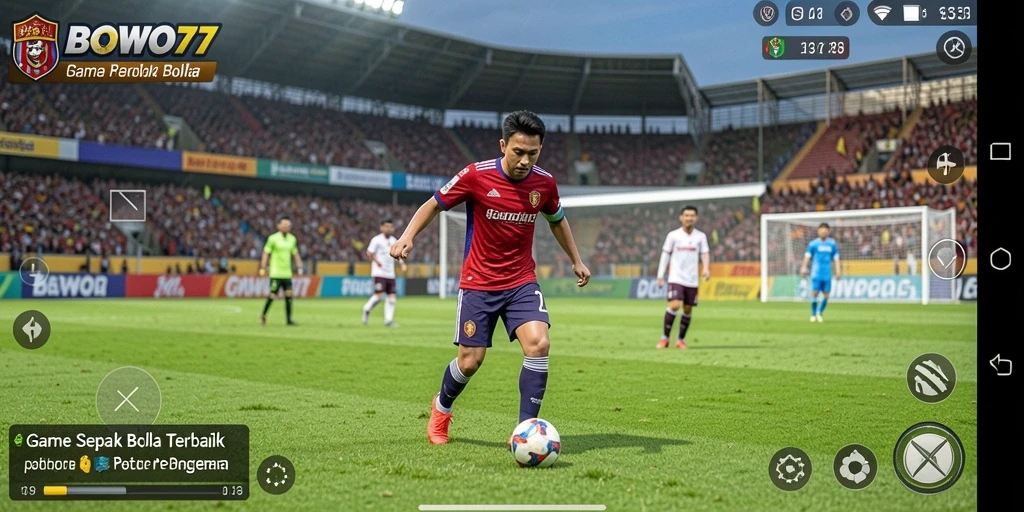 Screenshot BOWO77 menampilkan aksi seru di lapangan sepak bola.