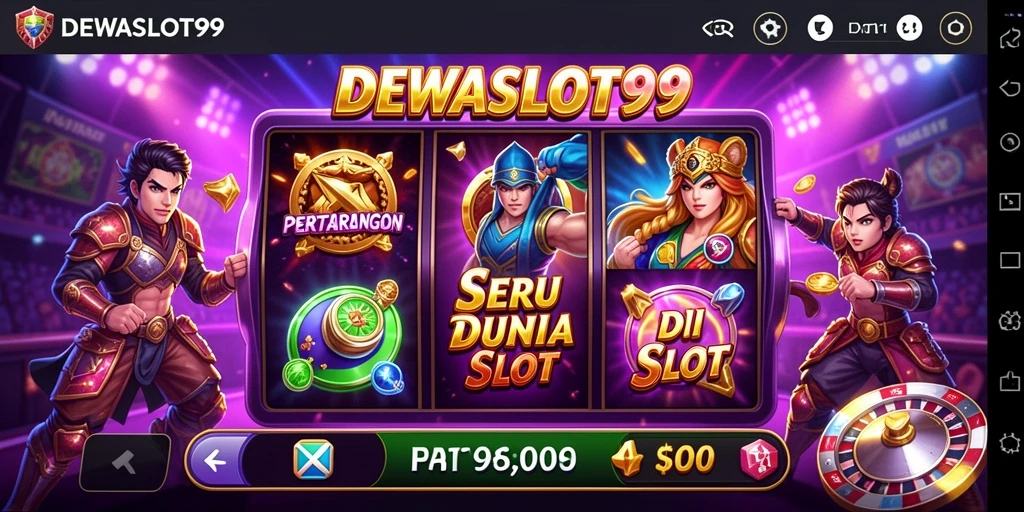 Tangkapan layar utama DEWASLOT99 menunjukkan pertarungan seru antara karakter dalam arena.