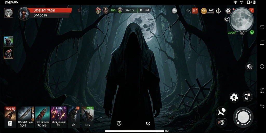 Gameplay seram DMD686 dengan suasana menegangkan dan makhluk mengerikan.