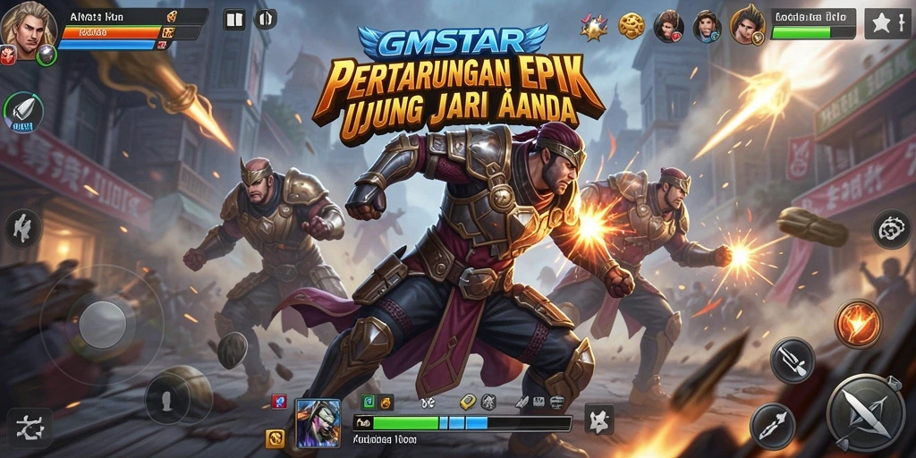 Screenshot GMSTAR yang menunjukkan pertarungan mendebarkan.