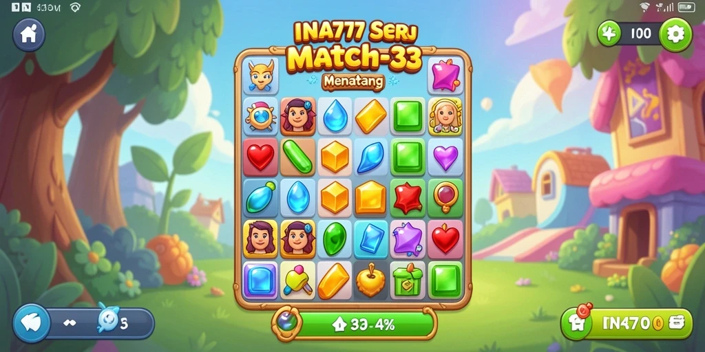 Screenshot menampilkan gameplay seru dan tantangan Match-3.